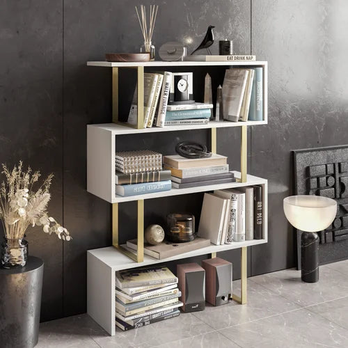 Gold/White Malveaux 49'' H x 35'' W Geometric Bookcase Design