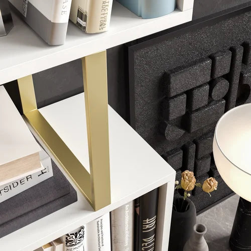 Gold/White Malveaux 49'' H x 35'' W Geometric Bookcase Design
