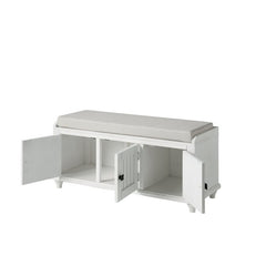 White Malveaux Cabinet Storage Bench Made Out of Solid and Manufactured Wood