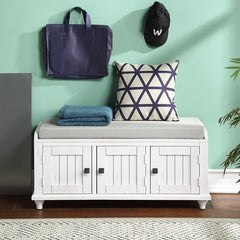 White Malveaux Cabinet Storage Bench Made Out of Solid and Manufactured Wood
