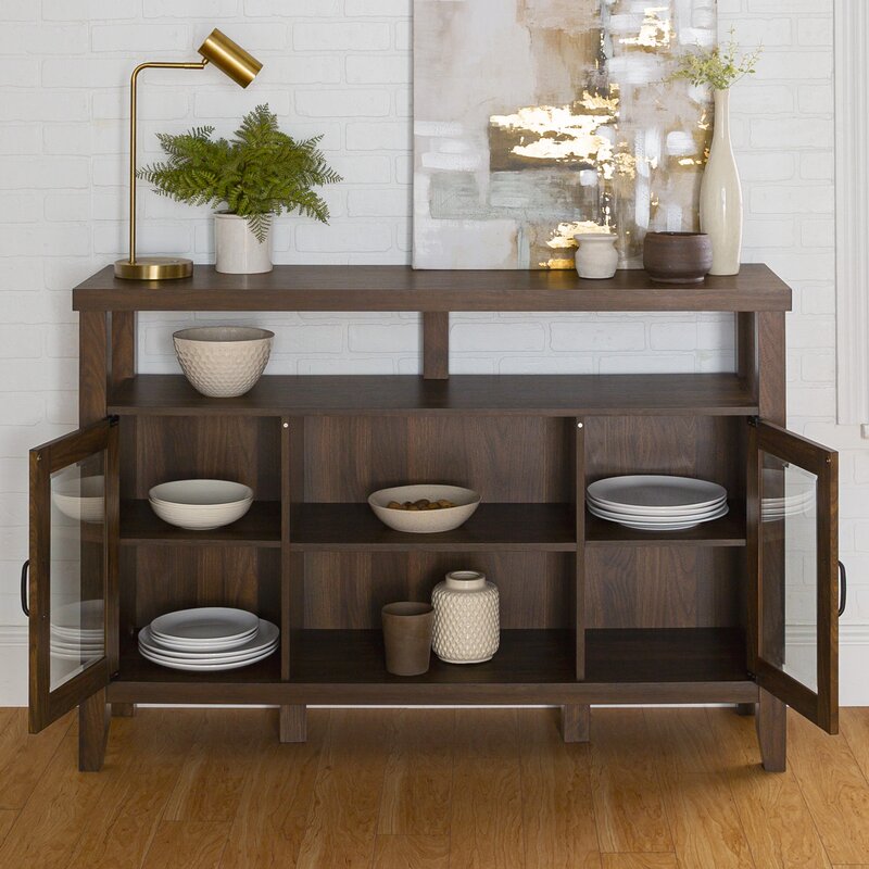 Dark Walnut Manette 52'' Wide Sideboard Four Shelves Rest