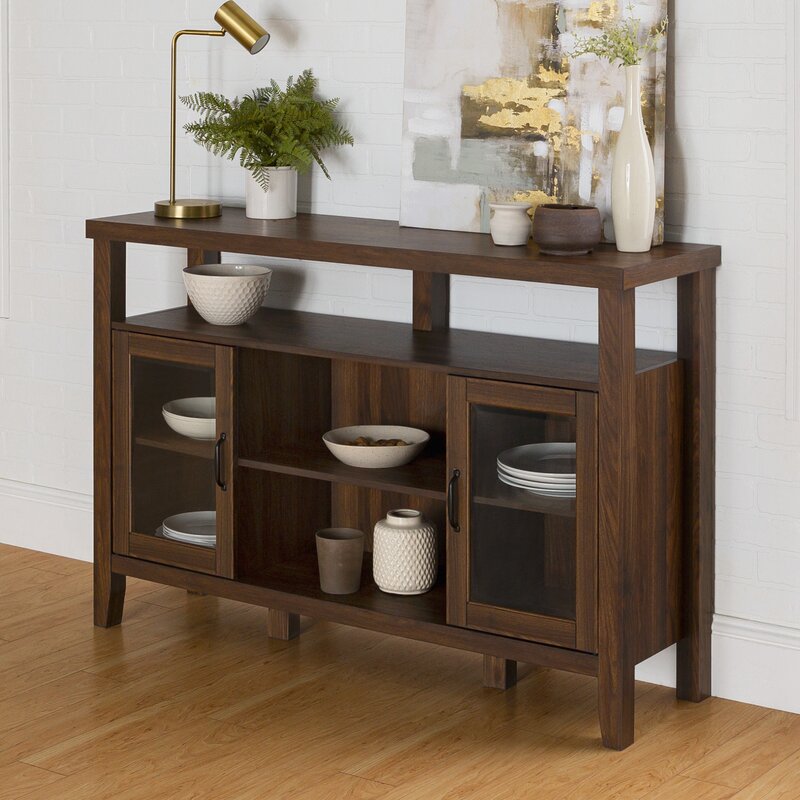 Dark Walnut Manette 52'' Wide Sideboard Four Shelves Rest