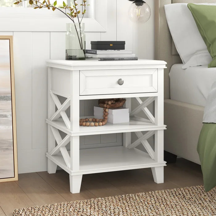 White Marc 25.5'' Tall 1 - Drawer Solid Mahogany Wood Nightstand Perfect for Bedside