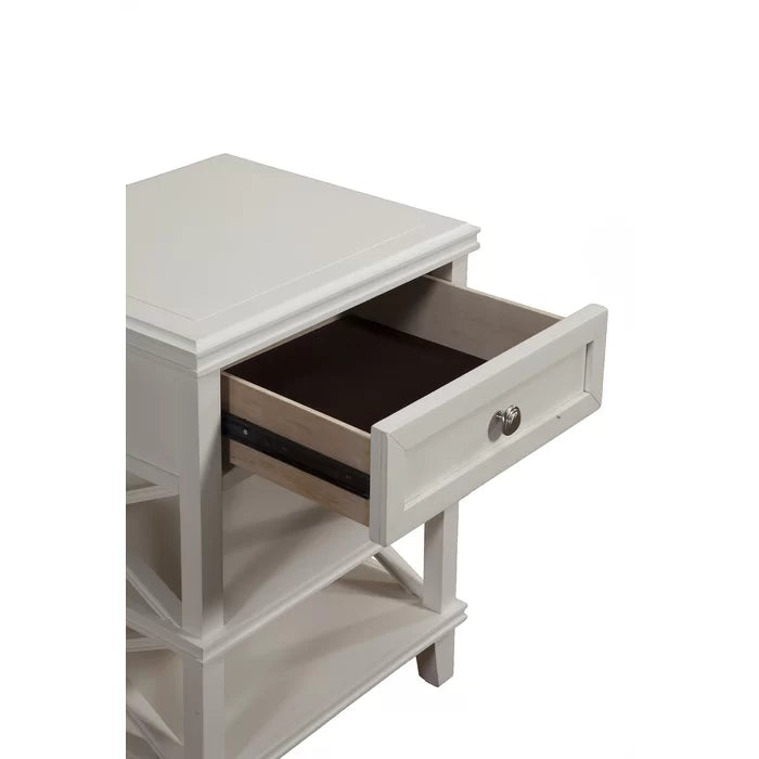 White Marc 25.5'' Tall 1 - Drawer Solid Mahogany Wood Nightstand Perfect for Bedside