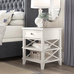 White Marc 25.5'' Tall 1 - Drawer Solid Mahogany Wood Nightstand Perfect for Bedside