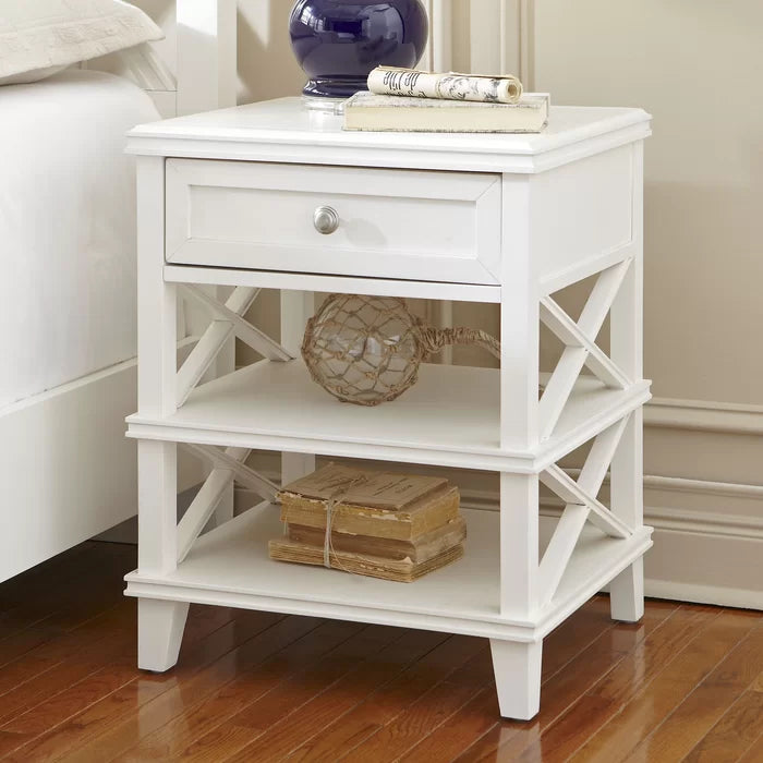 White Marc 25.5'' Tall 1 - Drawer Solid Mahogany Wood Nightstand Perfect for Bedside