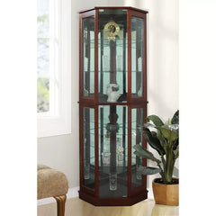 Walnut Maristow Mirrored Back Curio Cabinet with Lighting