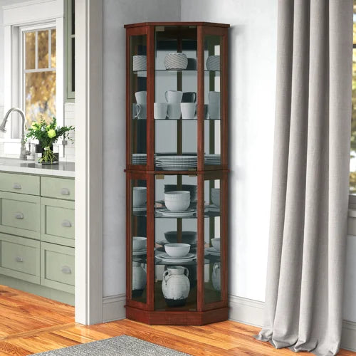 Walnut Maristow Mirrored Back Curio Cabinet with Lighting Indoor Design