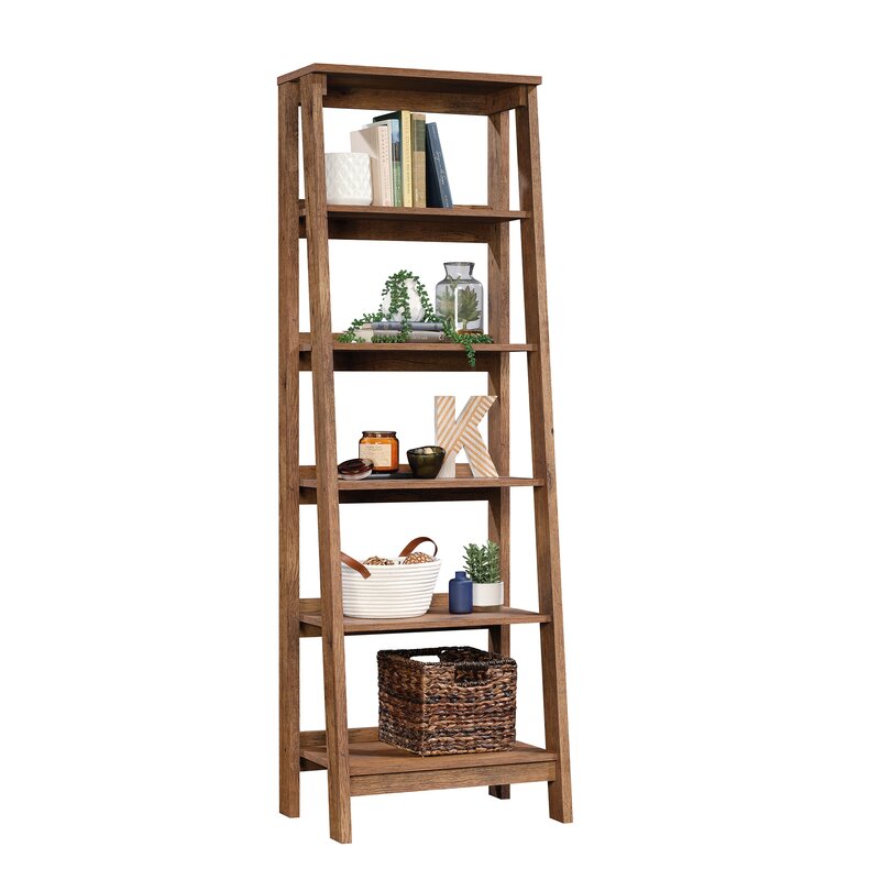 Vintage Oak 71.125'' H x 23.5'' W Ladder Bookcase Bring Style and Storage to your Home with this 5-Shelf Bookcase