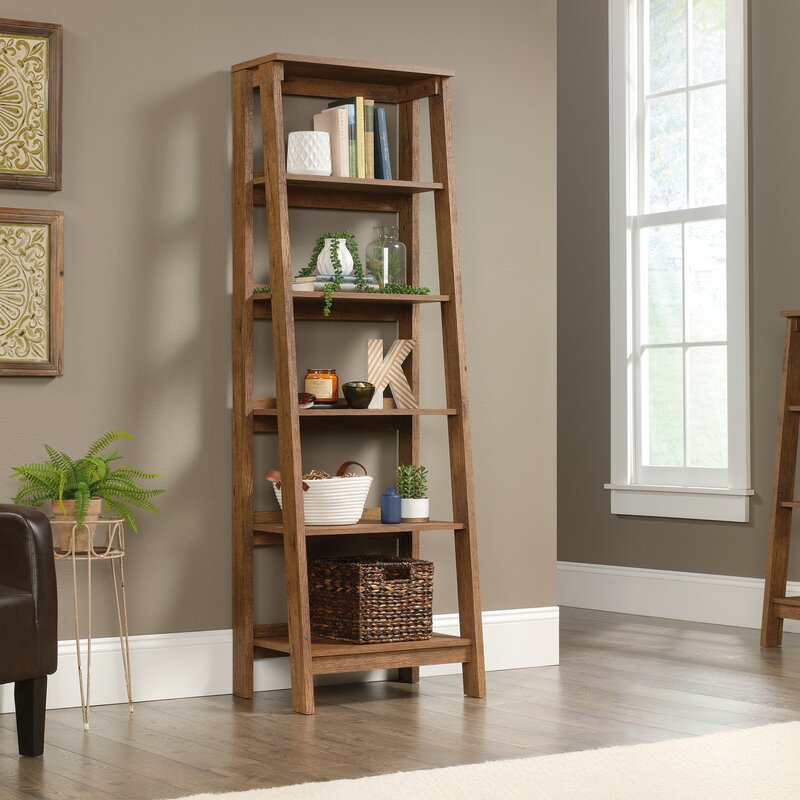 Vintage Oak 71.125'' H x 23.5'' W Ladder Bookcase Bring Style and Storage to your Home with this 5-Shelf Bookcase