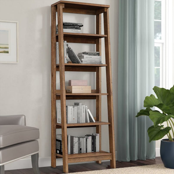 Vintage Oak 71.125'' H x 23.5'' W Ladder Bookcase Bring Style and Storage to your Home with this 5-Shelf Bookcase