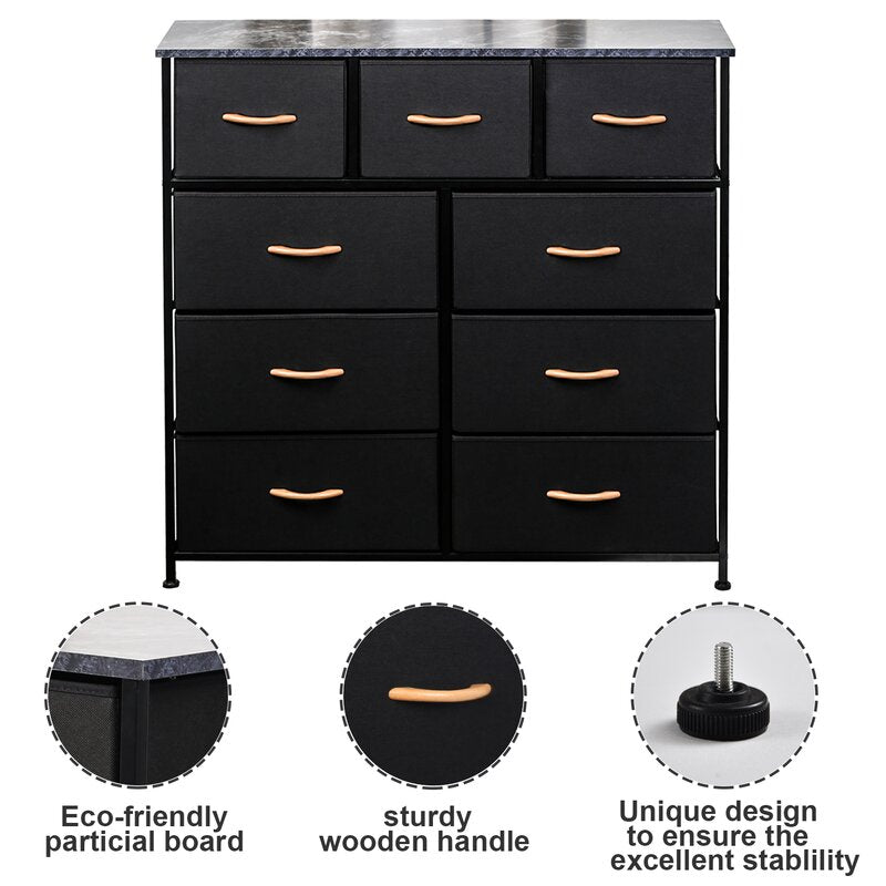 Matherly 9 Drawer Storage Chest Black Fabric Dresser Storage