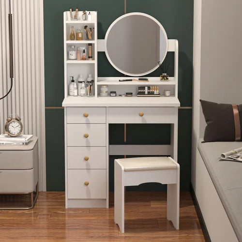 31.5'' Wide Vanity Set with Stool and Mirror Storage Needs In Your Bedroom Solid Manufactured Wood