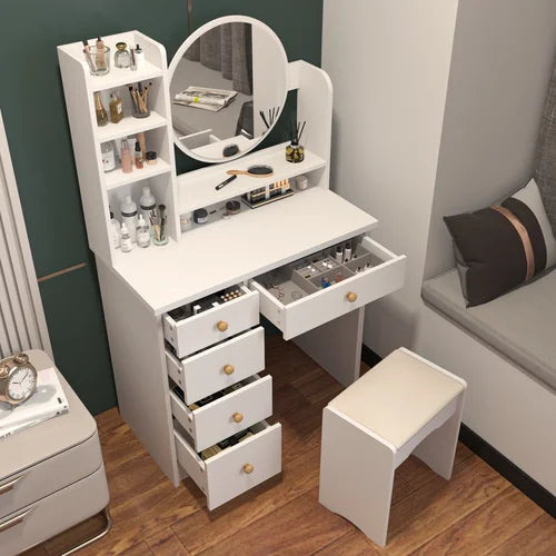 31.5'' Wide Vanity Set with Stool and Mirror Storage Needs In Your Bedroom Solid Manufactured Wood