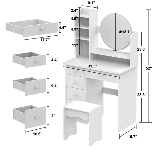 31.5'' Wide Vanity Set with Stool and Mirror Storage Needs In Your Bedroom Solid Manufactured Wood