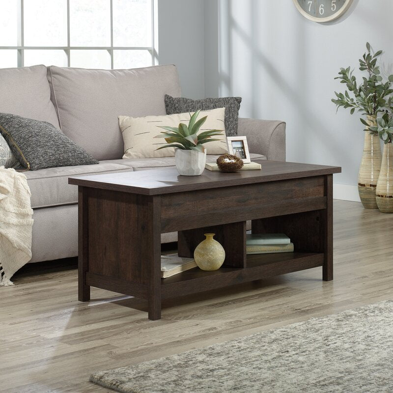 Coffee Oak Lift Top 4 legs Coffee Table with Storage Open Shelves for Additional and Displays of your Favorite Home Décor
