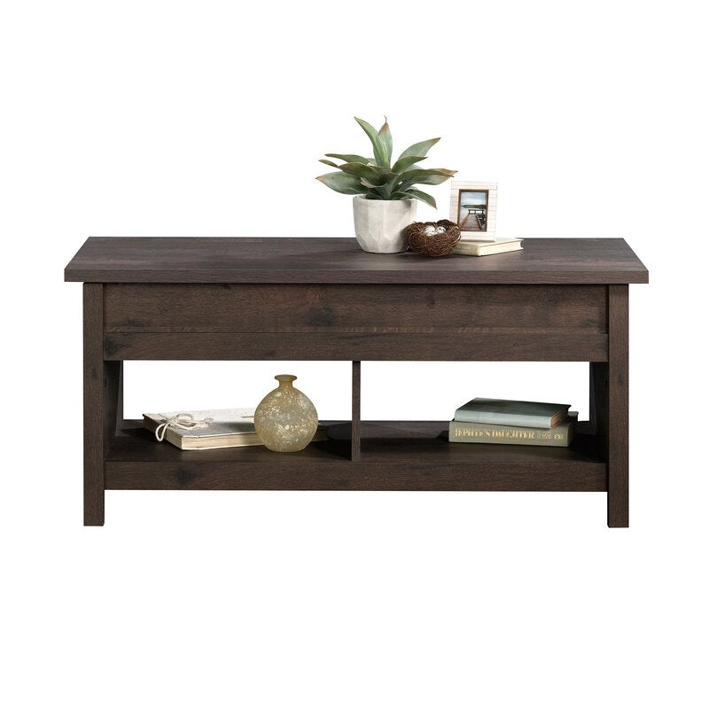 Coffee Oak Lift Top 4 legs Coffee Table with Storage Open Shelves for Additional and Displays of your Favorite Home Décor