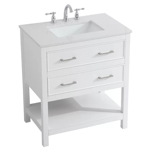 White Mccauley 30" Single Bathroom Vanity Set Features a White Quartz