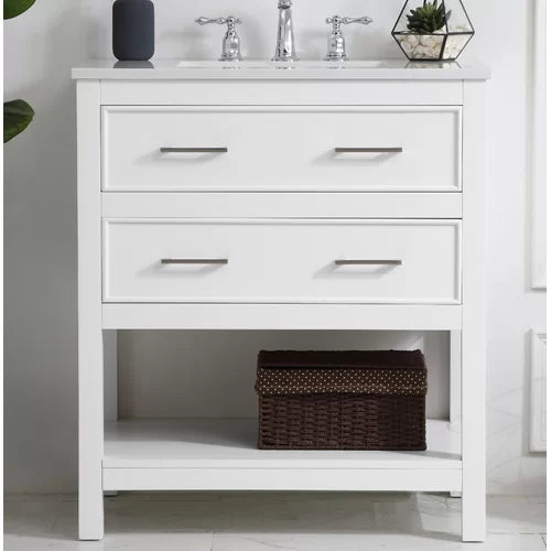 White Mccauley 30" Single Bathroom Vanity Set Features a White Quartz
