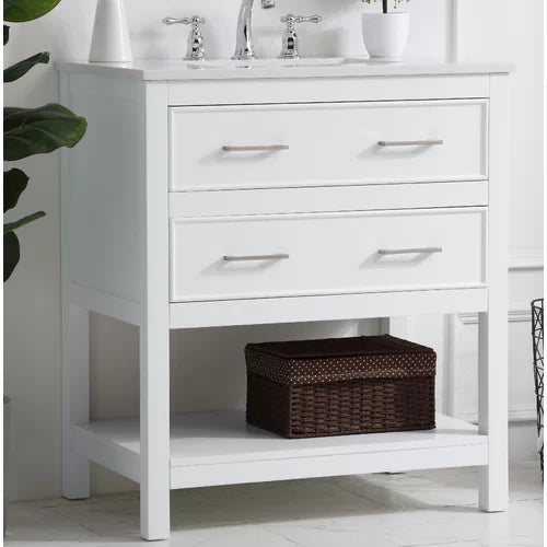 White Mccauley 30" Single Bathroom Vanity Set Features a White Quartz