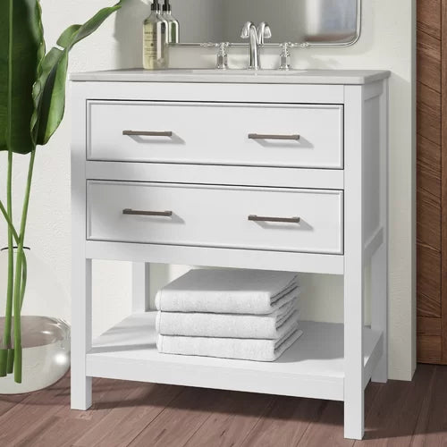 White Mccauley 30" Single Bathroom Vanity Set Features a White Quartz