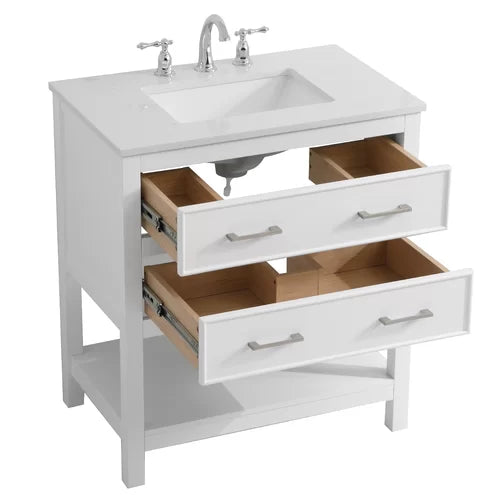 White Mccauley 30" Single Bathroom Vanity Set Features a White Quartz