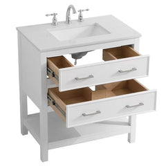 White Mccauley 30" Single Bathroom Vanity Set Features a White Quartz