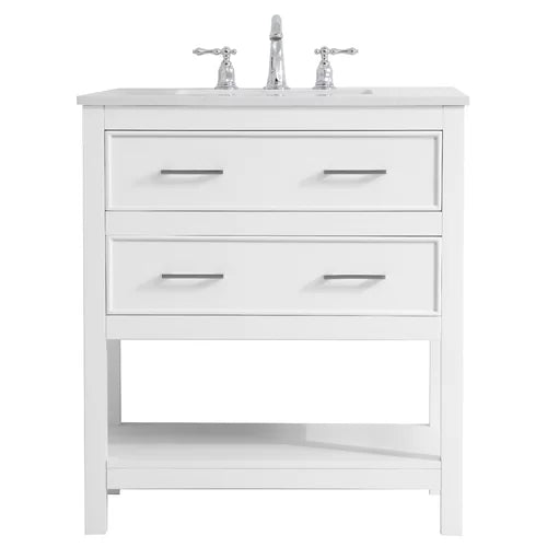 White Mccauley 30" Single Bathroom Vanity Set Features a White Quartz