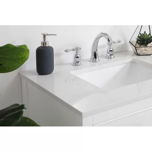 White Mccauley 30" Single Bathroom Vanity Set Features a White Quartz