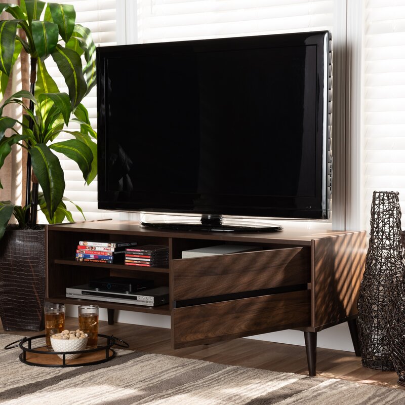 Organized in Style TV Stand for TVs up to 55" Walnut Brown Finish Two Open Shelves