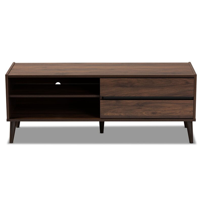 Organized in Style TV Stand for TVs up to 55" Walnut Brown Finish Two Open Shelves
