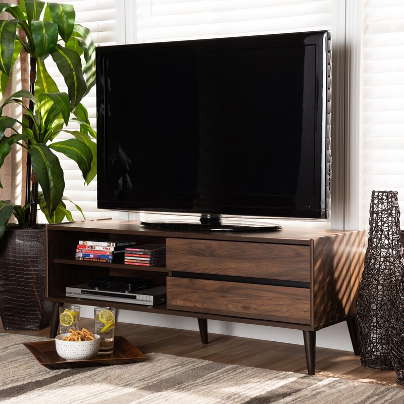Organized in Style TV Stand for TVs up to 55" Walnut Brown Finish Two Open Shelves