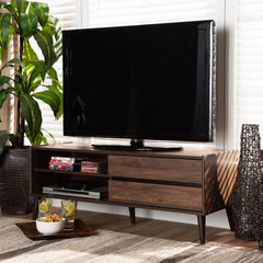 Organized in Style TV Stand for TVs up to 55" Walnut Brown Finish Two Open Shelves