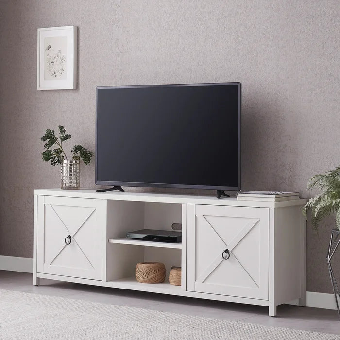 White Mccomb TV Stand for TVs up to 78" Creates a Warm Neutral Palette