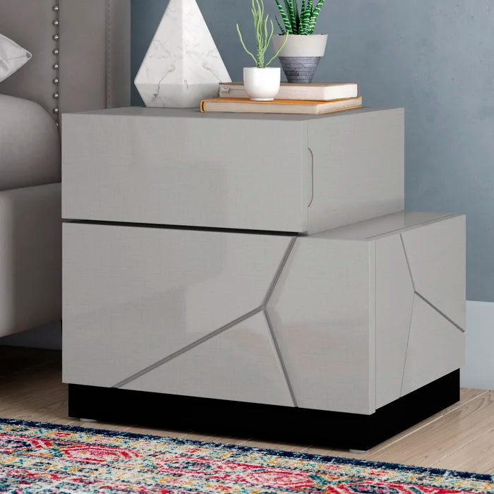 Mcguinness 19.4'' Tall 2 - Drawer Nightstand in Light Grey/Black