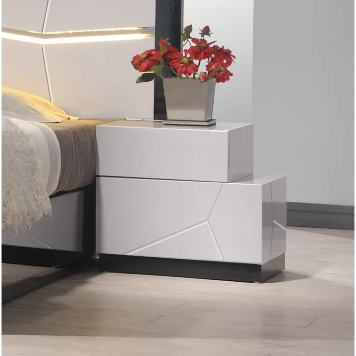 Mcguinness 19.4'' Tall 2 - Drawer Nightstand in Light Grey/Black