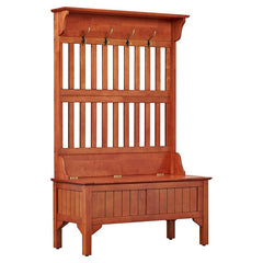 40.5'' Wide Pine Solid Wood Hall Tree with Bench Raised Back Open Slats A Shelf up Top