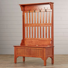 40.5'' Wide Pine Solid Wood Hall Tree with Bench Raised Back Open Slats A Shelf up Top