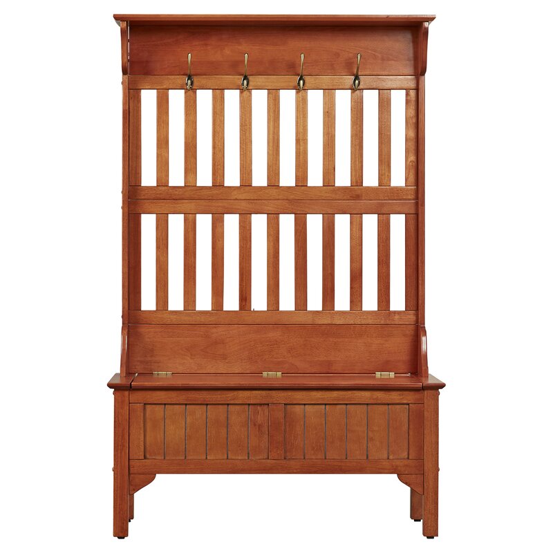 40.5'' Wide Pine Solid Wood Hall Tree with Bench Raised Back Open Slats A Shelf up Top