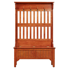 40.5'' Wide Pine Solid Wood Hall Tree with Bench Raised Back Open Slats A Shelf up Top