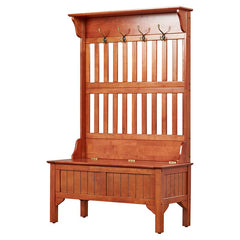 40.5'' Wide Pine Solid Wood Hall Tree with Bench Raised Back Open Slats A Shelf up Top