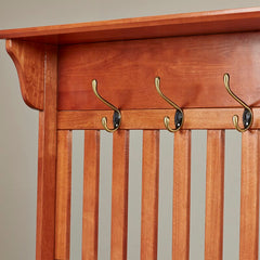40.5'' Wide Pine Solid Wood Hall Tree with Bench Raised Back Open Slats A Shelf up Top