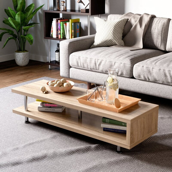 Oak TV Stand for TVs up to 55" Open Storage Shelf Provide Spacious Tabletop, Allowing you Have TV, Photo Frame, Decorations