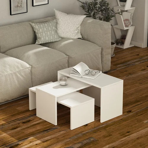 White Melrose Coffee Table Sled 3 Nesting Tables Ideal For Any Space (Set of 3)