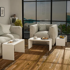 White Melrose Coffee Table Sled 3 Nesting Tables Ideal For Any Space (Set of 3)