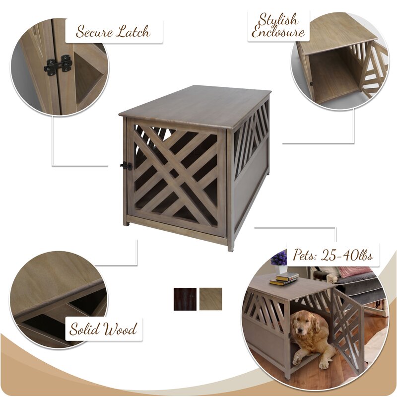 Taupe Gray Modern Lattice Pet Crate Giving your Pup Plenty of Air and Natural Light As They Sleep Or Rest in the Crate