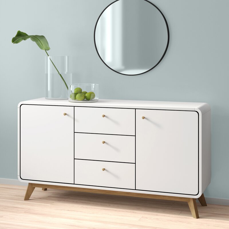White Merrell 55.12'' Wide 3 Drawer Sideboard Rectangular Silhouette