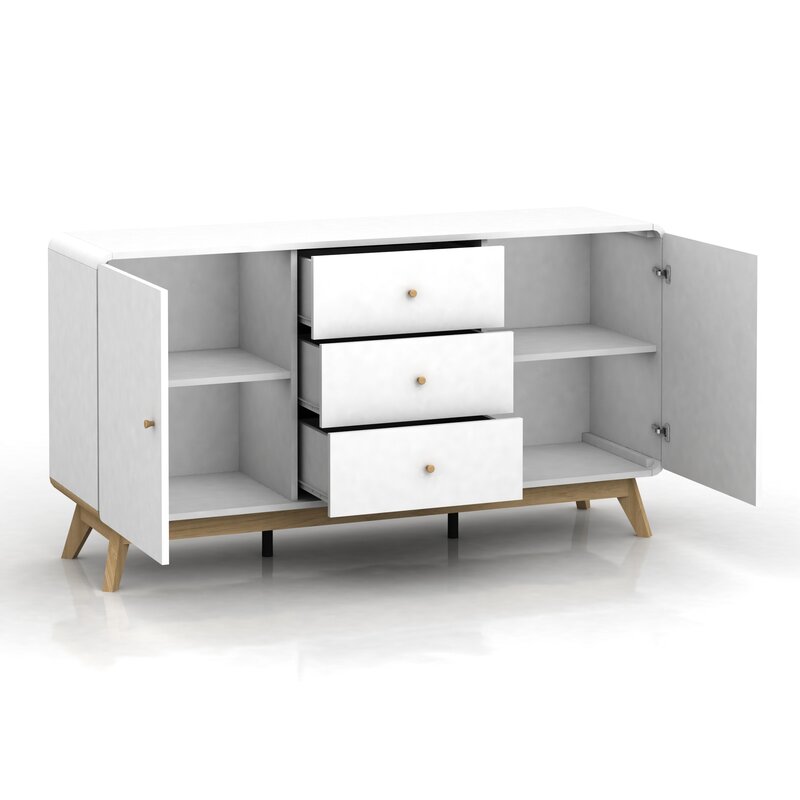 White Merrell 55.12'' Wide 3 Drawer Sideboard Rectangular Silhouette