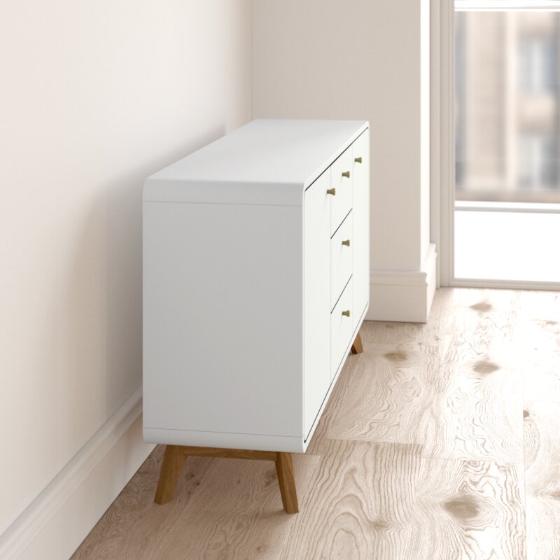 White Merrell 55.12'' Wide 3 Drawer Sideboard Rectangular Silhouette