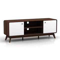 Walnut/White TV Stand for TVs up to 60" Two Cupboards and Adjustable Shelf With Cutouts for Cable Management